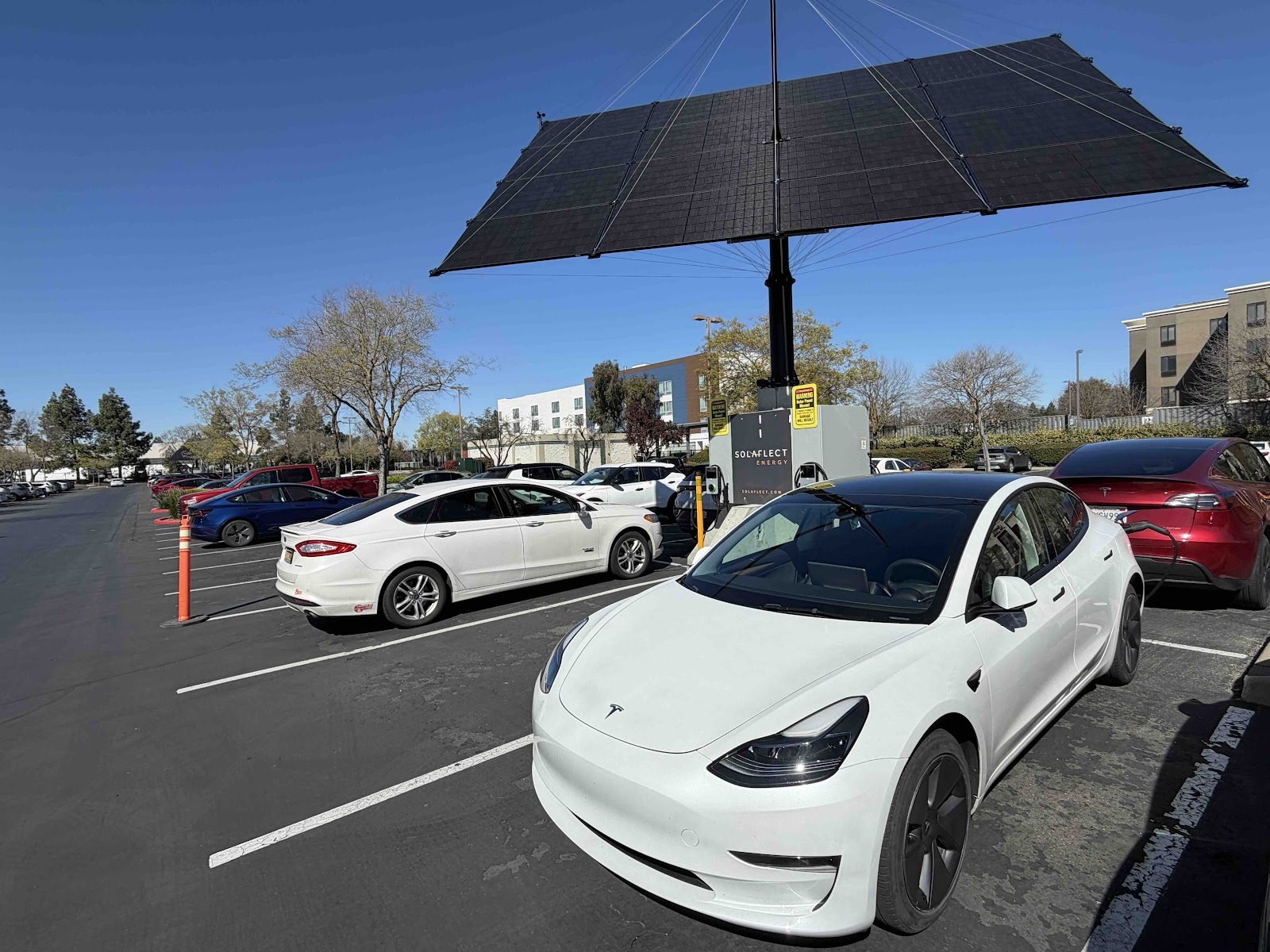 Off-grid solar EV charging station installed by Clear Blue Commercial at a California commercial property